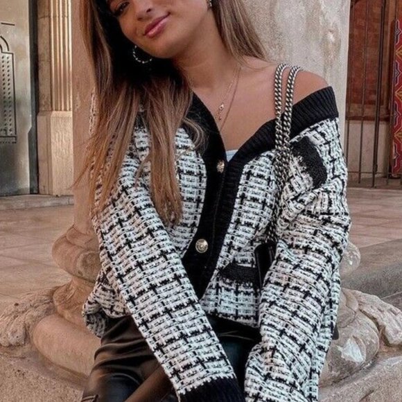 ZARA TWEED CARDIGAN Size LARGE - Picture 4 of 14